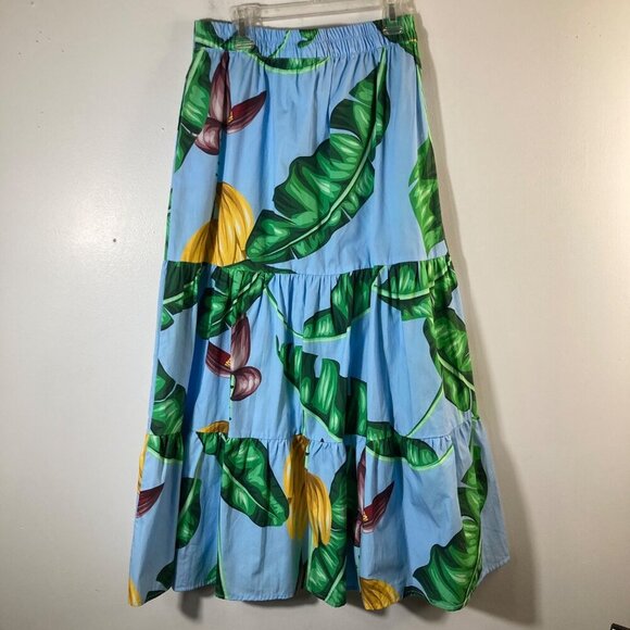 Womens Maude Vivante Ada Tropical Floral Tiered Midi Skirt XS Pockets #33 - Picture 2 of 8